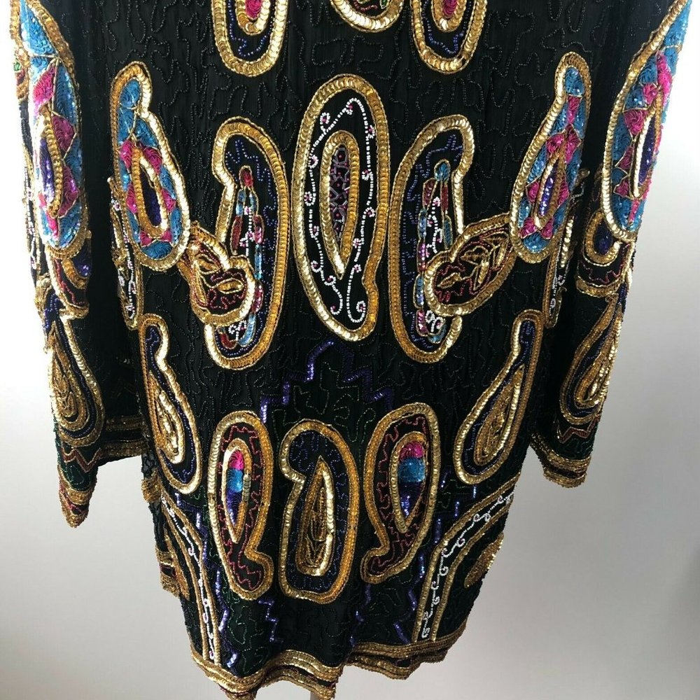 Vintage Laurence Kazar Silk Beaded Sequin Evening - Picture 8 of 9
